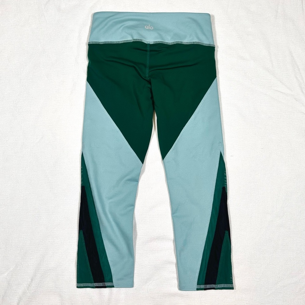 Alo Yoga Range Capri Cropped Legging Teal Green Blue Mesh XS Mid Rise